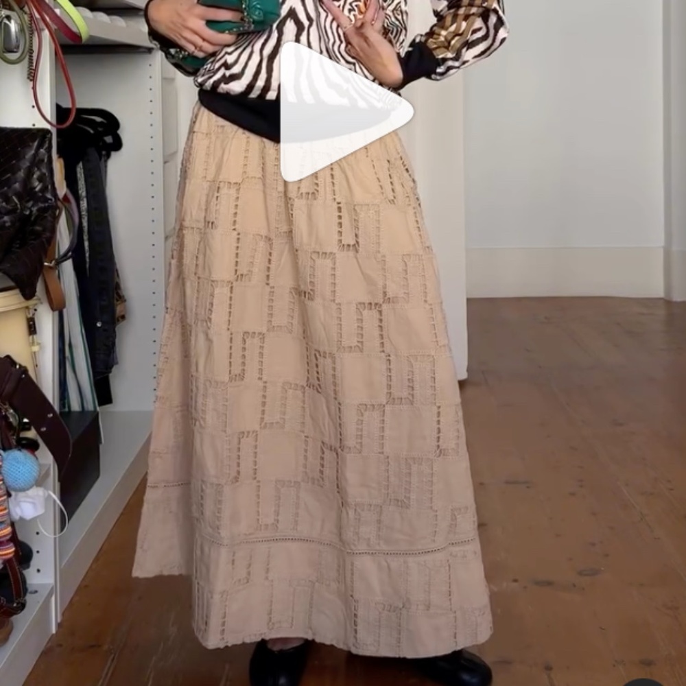 $425 NWT Farm Rio Sand Crochet Midi Skirt Large 10-12 Women's Vicky Montanari